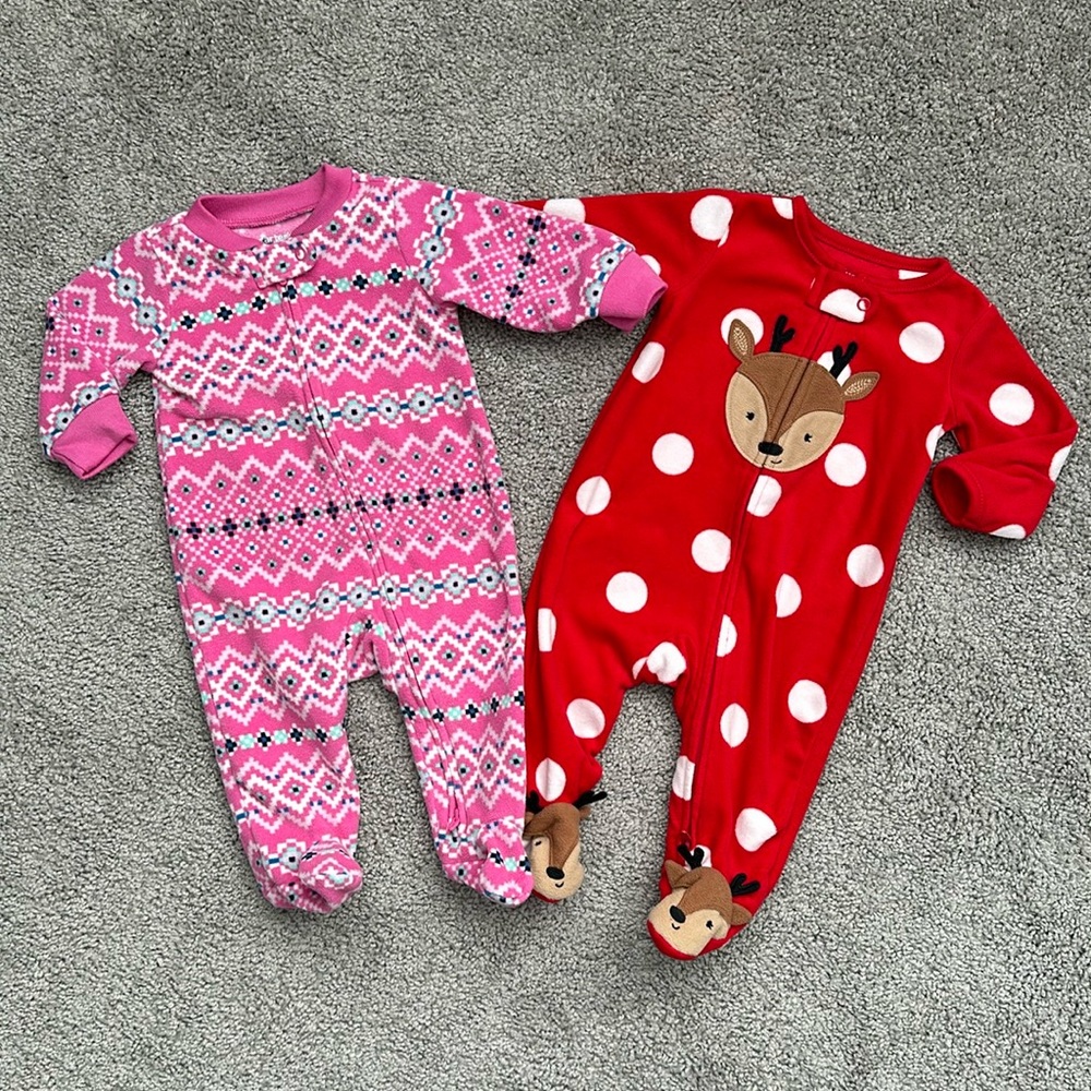 Carters Baby Girl Fleece Footies - set of 2 - size 3 months